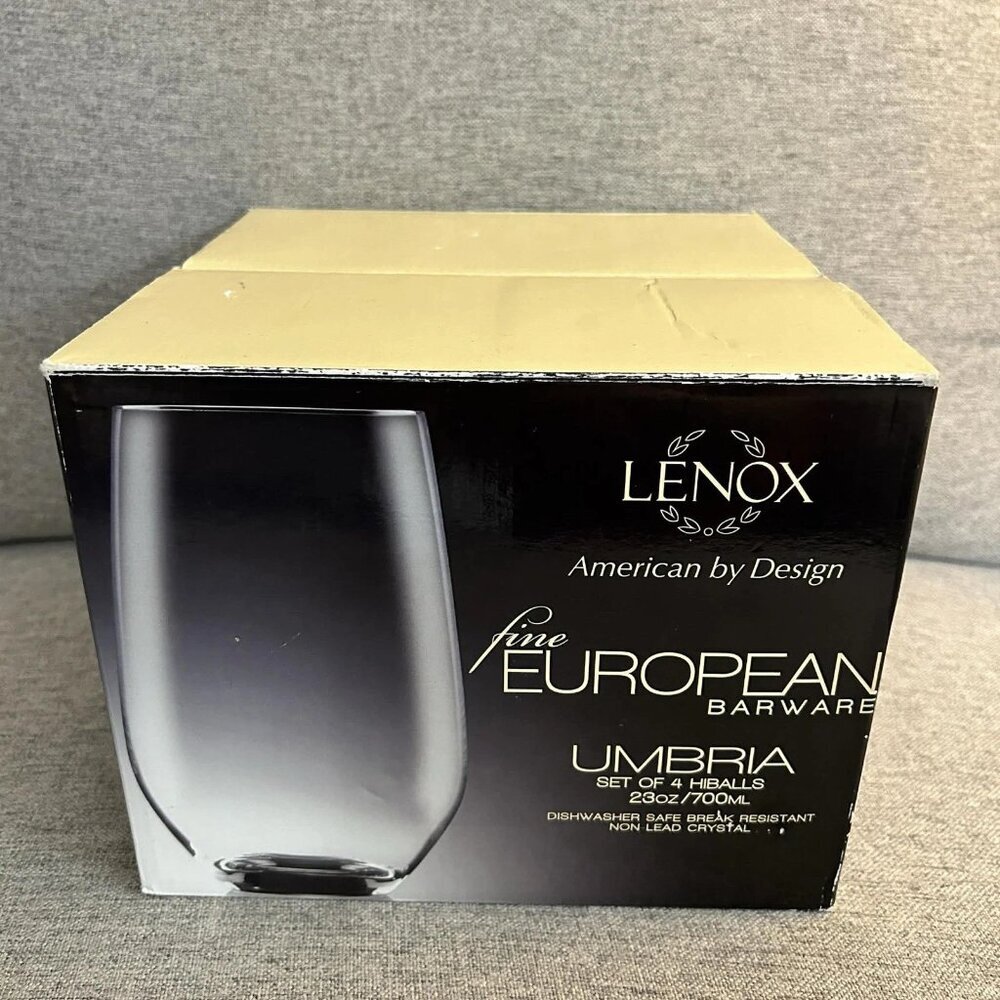 NEW Lenox Crystal Umbria 4 Hiballs Stemless Glass 23oz